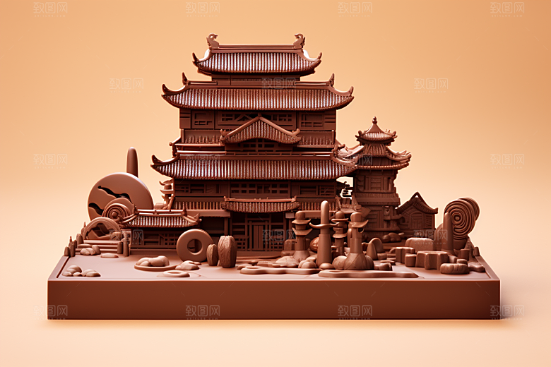 巧克力建筑巧克力雕刻甜食素材