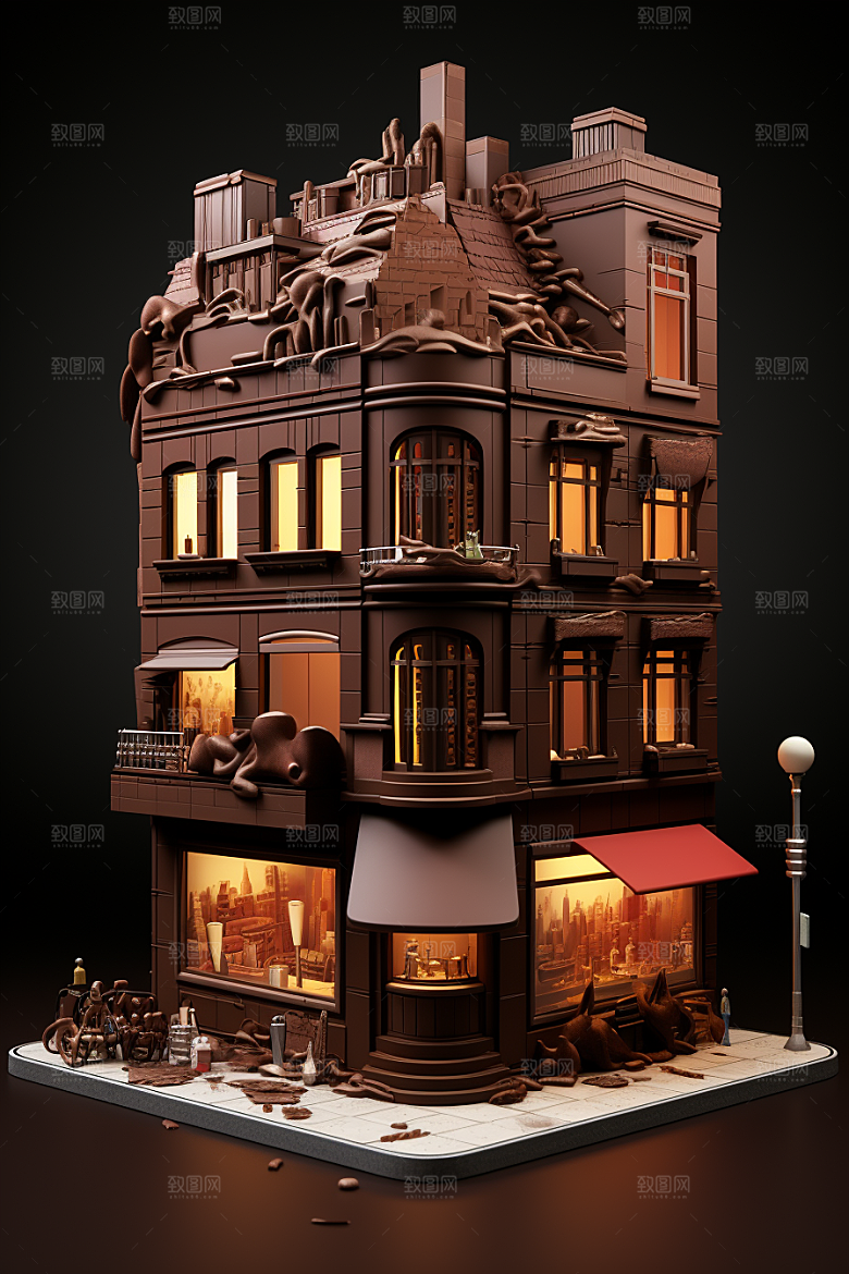 巧克力建筑艺术品美味素材