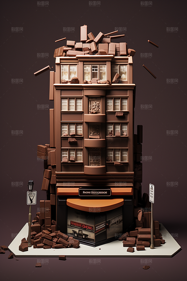 巧克力建筑艺术品甜食素材
