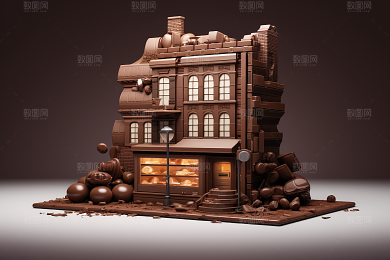 巧克力建筑可可美食素材