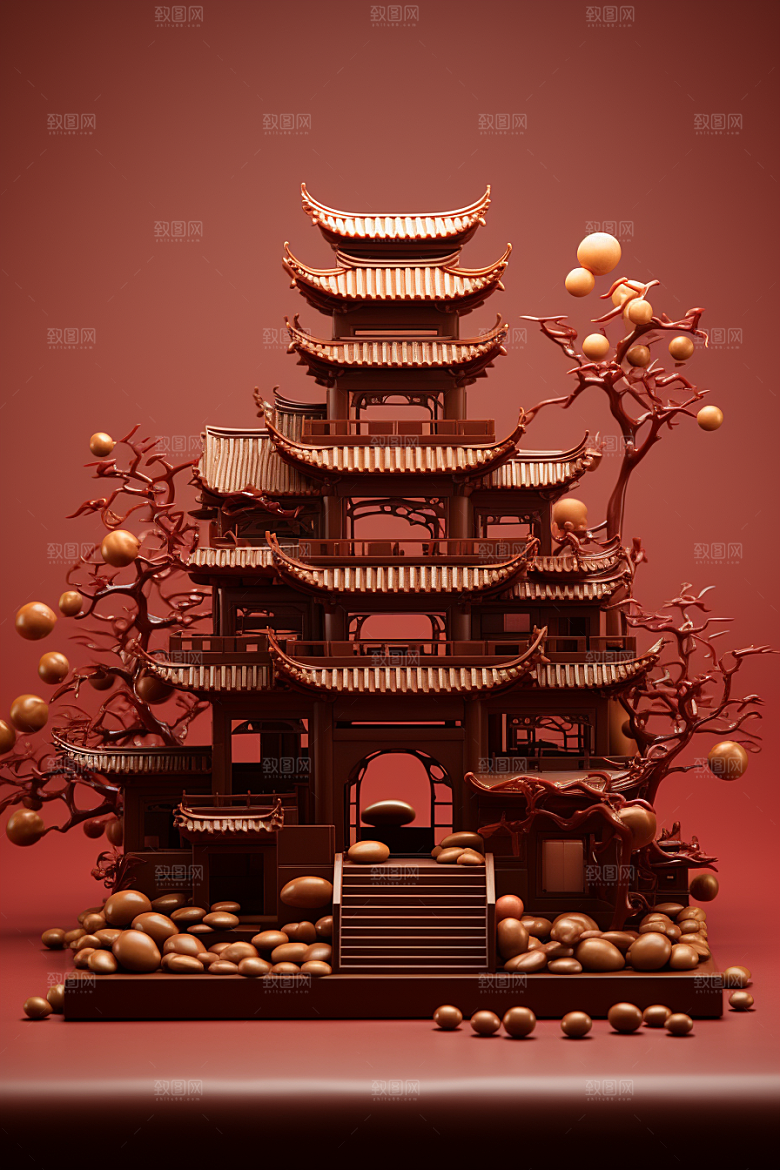 巧克力建筑微缩建筑高清素材