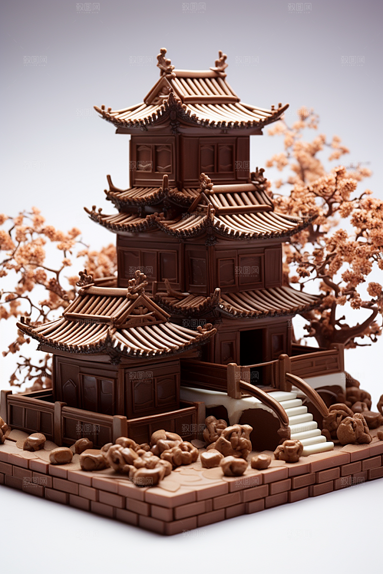 巧克力建筑巧克力雕刻甜食素材