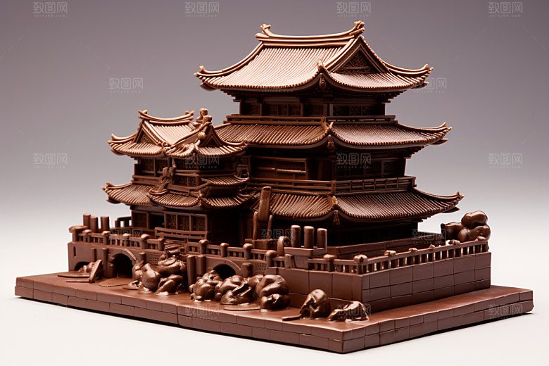巧克力建筑微缩建筑可可素材