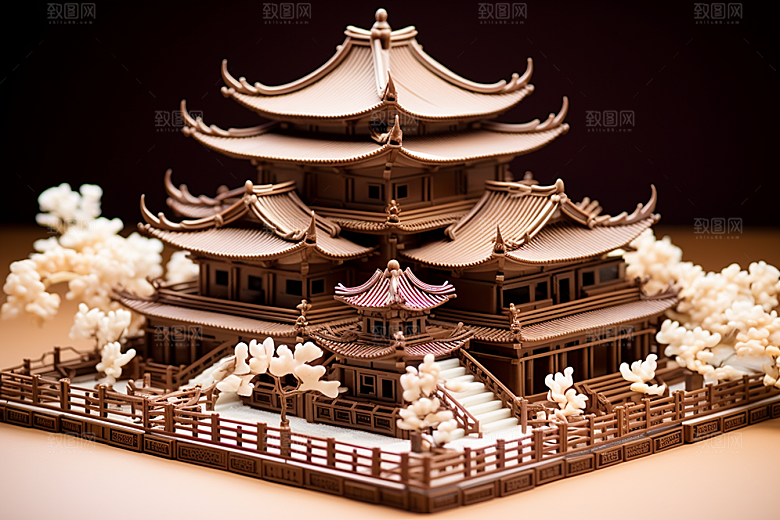 巧克力建筑巧克力雕刻美食素材