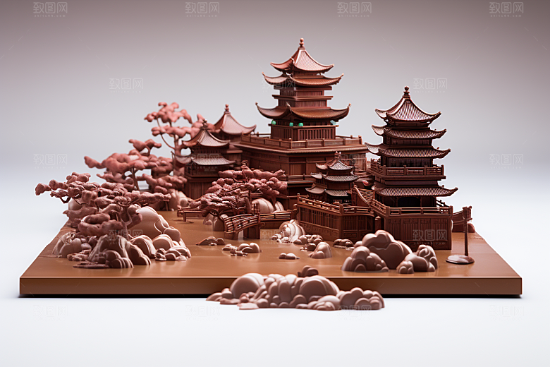 巧克力建筑巧克力雕刻艺术品素材