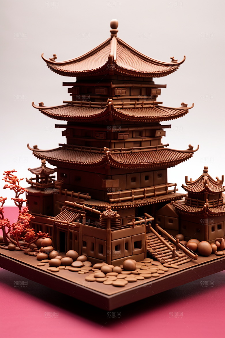 巧克力建筑微缩建筑可可素材