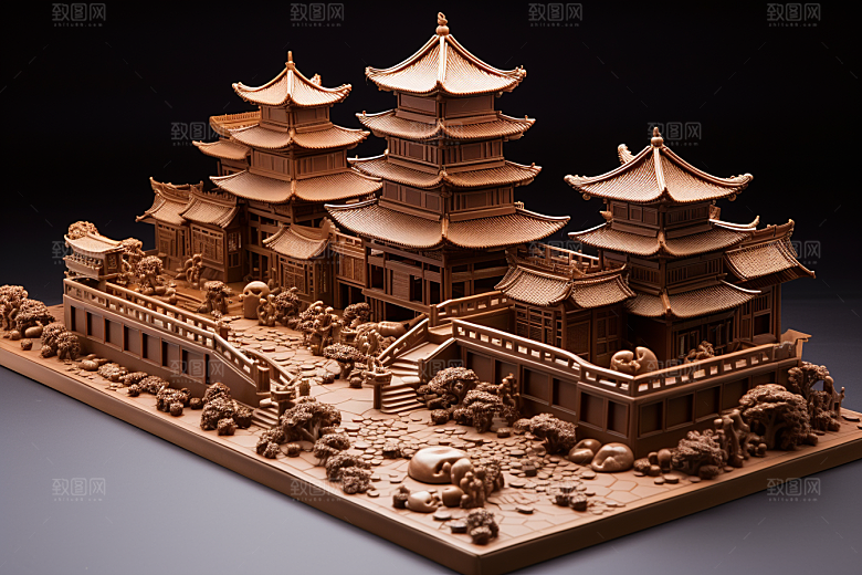 巧克力建筑美食微缩建筑素材