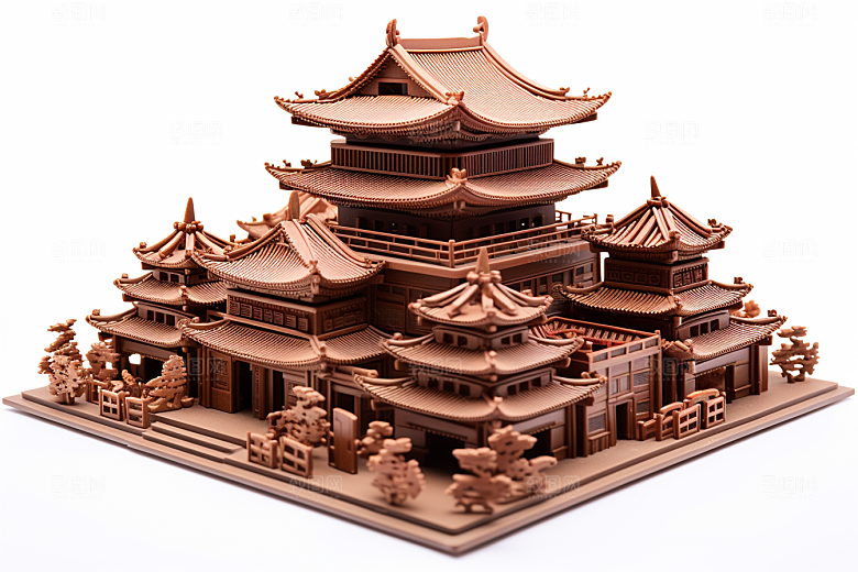 巧克力建筑艺术品美食素材