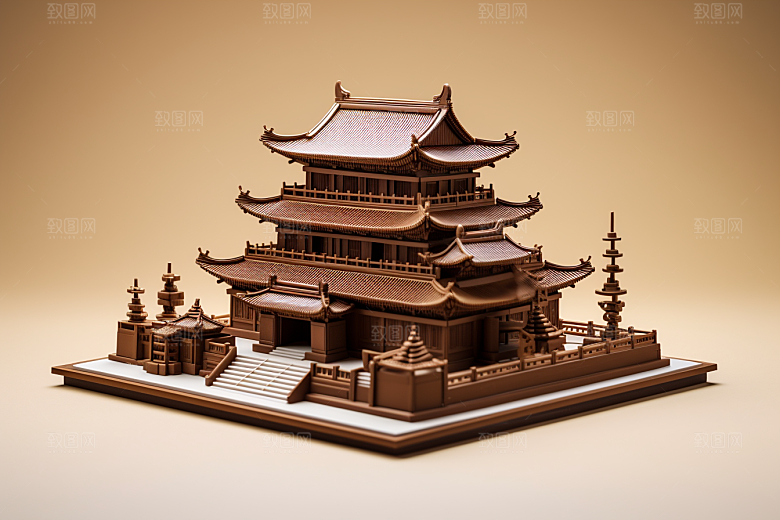 巧克力建筑微缩建筑美食素材