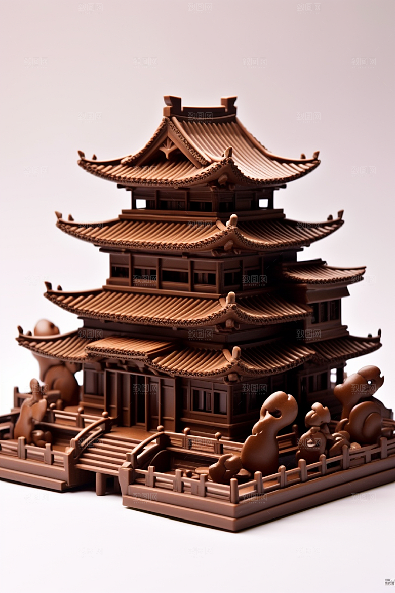 巧克力建筑微缩建筑美食素材