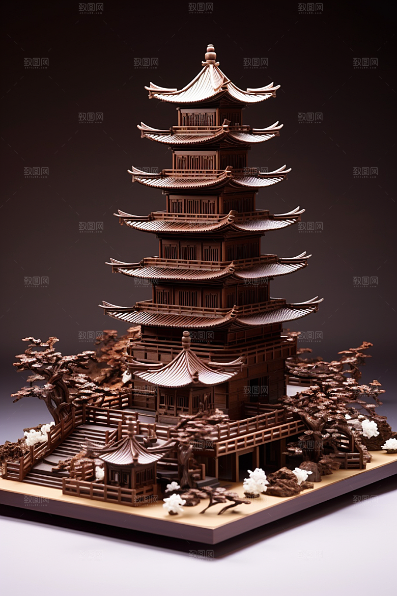 巧克力建筑巧克力雕刻美食素材