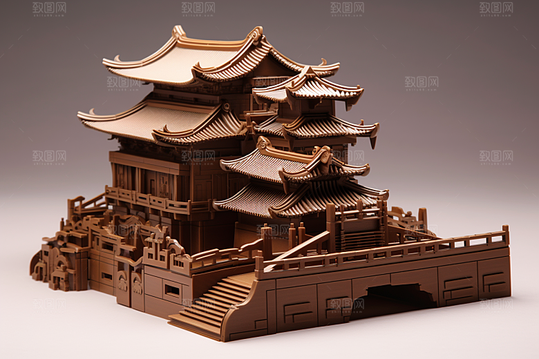 巧克力建筑艺术品美食素材