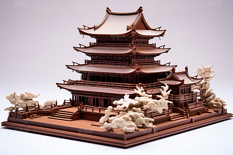 巧克力建筑艺术品甜食素材