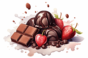 水果巧克力手绘甜食插画