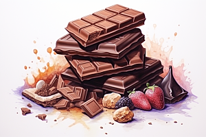 水果巧克力美食手绘插画
