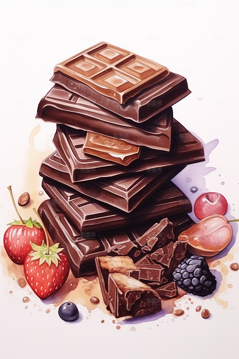 水果巧克力美味手绘插画