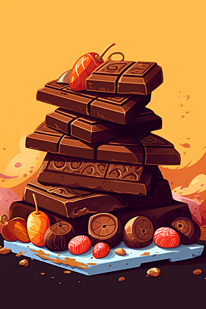 水果巧克力甜食情人节插画