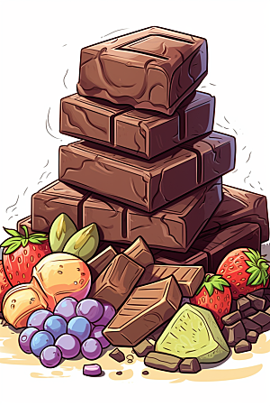 水果巧克力美食情人节插画