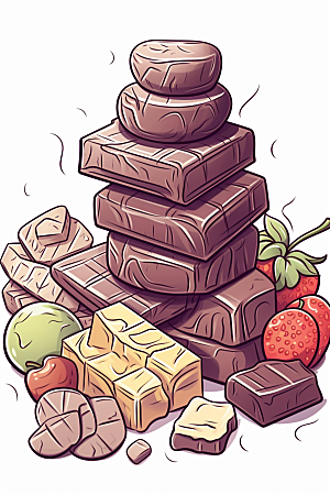 水果巧克力可可手绘插画