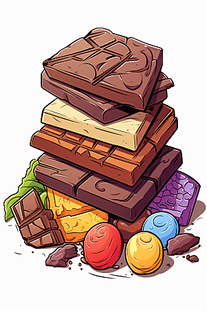 水果巧克力手绘美食插画