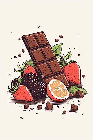水果巧克力可可情人节插画