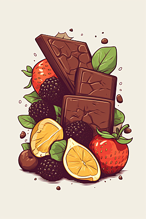水果巧克力甜品手绘插画