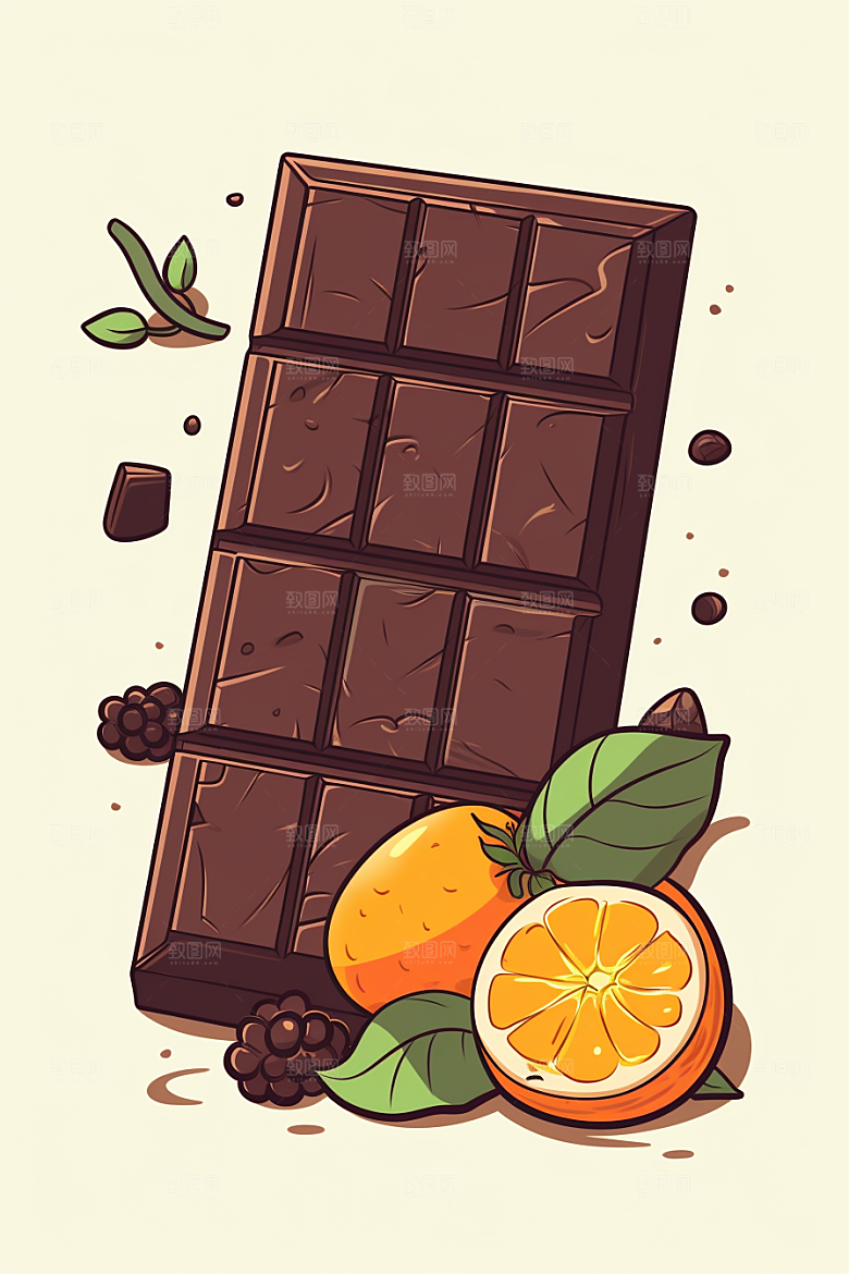 水果巧克力高清手绘插画