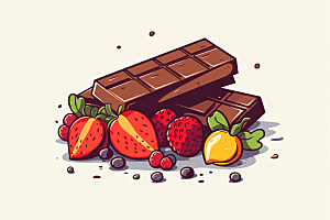 水果巧克力甜食手绘插画