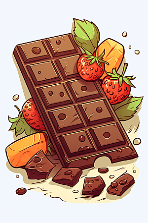 水果巧克力手绘美食插画
