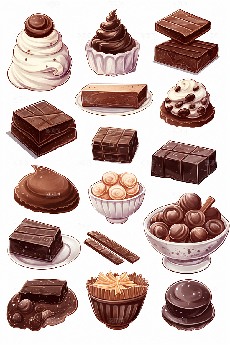 巧克力甜品插画甜美贴纸