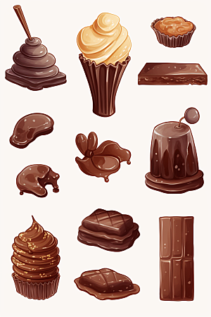巧克力甜品手账手绘贴纸