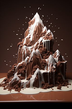 巧克力雪山巧克力雕刻美味素材