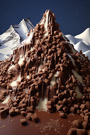 巧克力雪山美味甜食素材