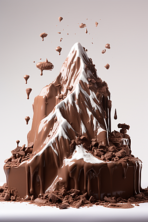 巧克力雪山微缩风光甜食素材