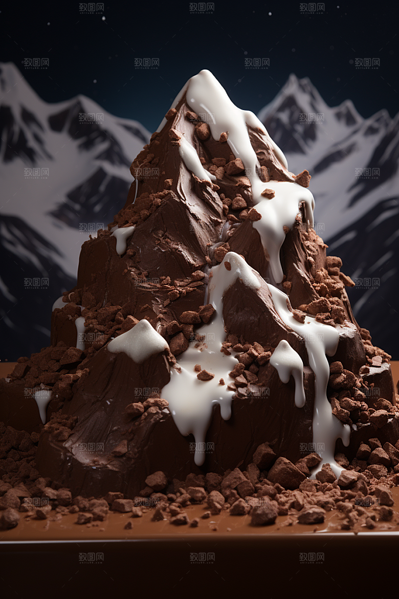 巧克力雪山甜食微缩风光素材