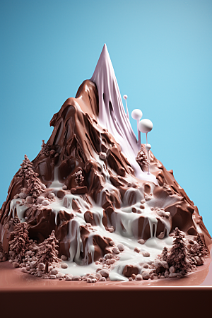 巧克力雪山美食甜食素材