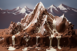 巧克力雪山美食微缩风光素材