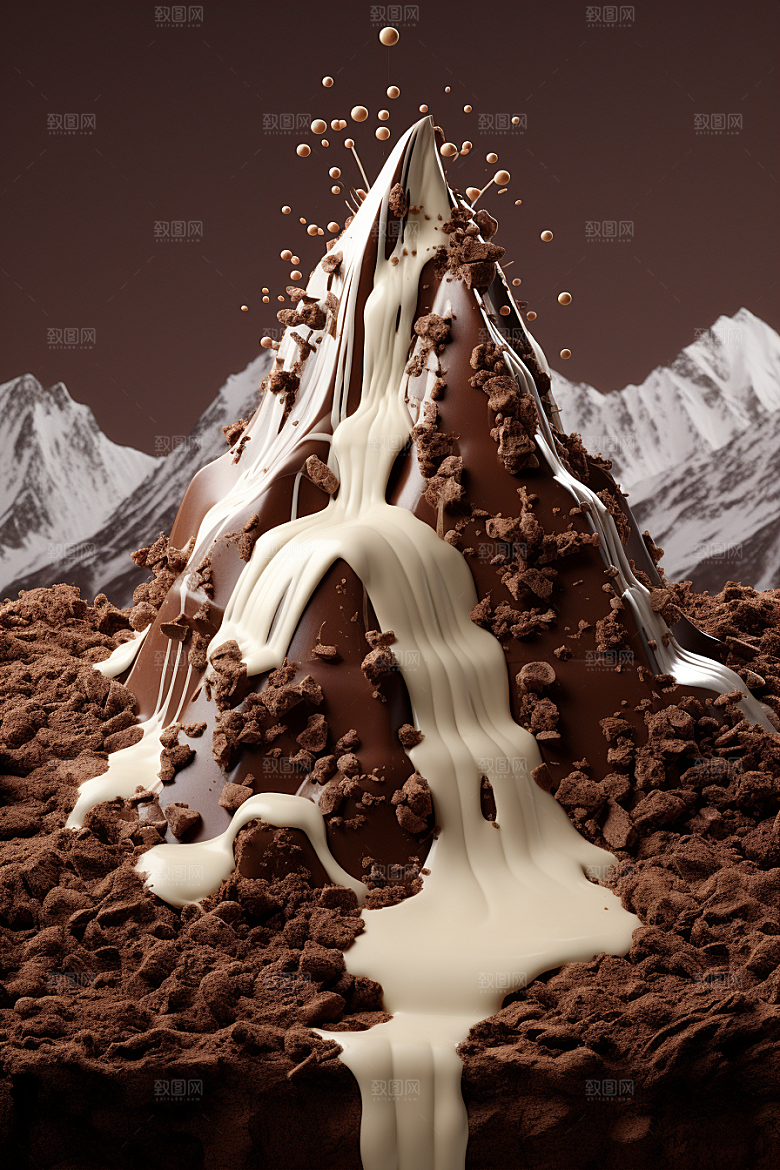 巧克力雪山微缩风光可可素材