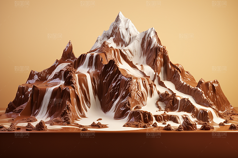巧克力雪山甜食微缩风光素材