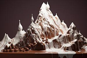 巧克力雪山巧克力雕刻微缩风光素材