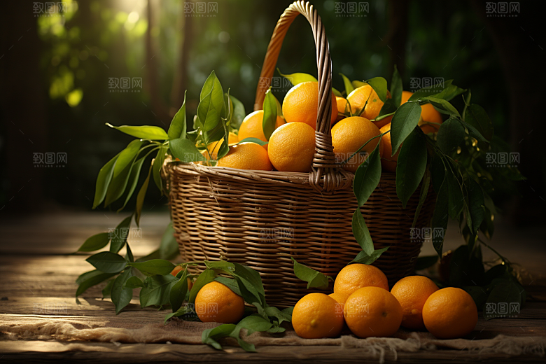 脐橙橙子秋季美食果篮摄影图