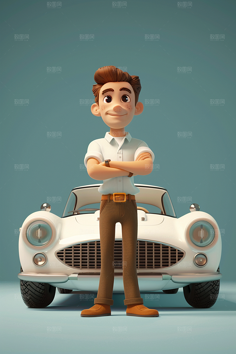 商务人士和汽车3D人物模型