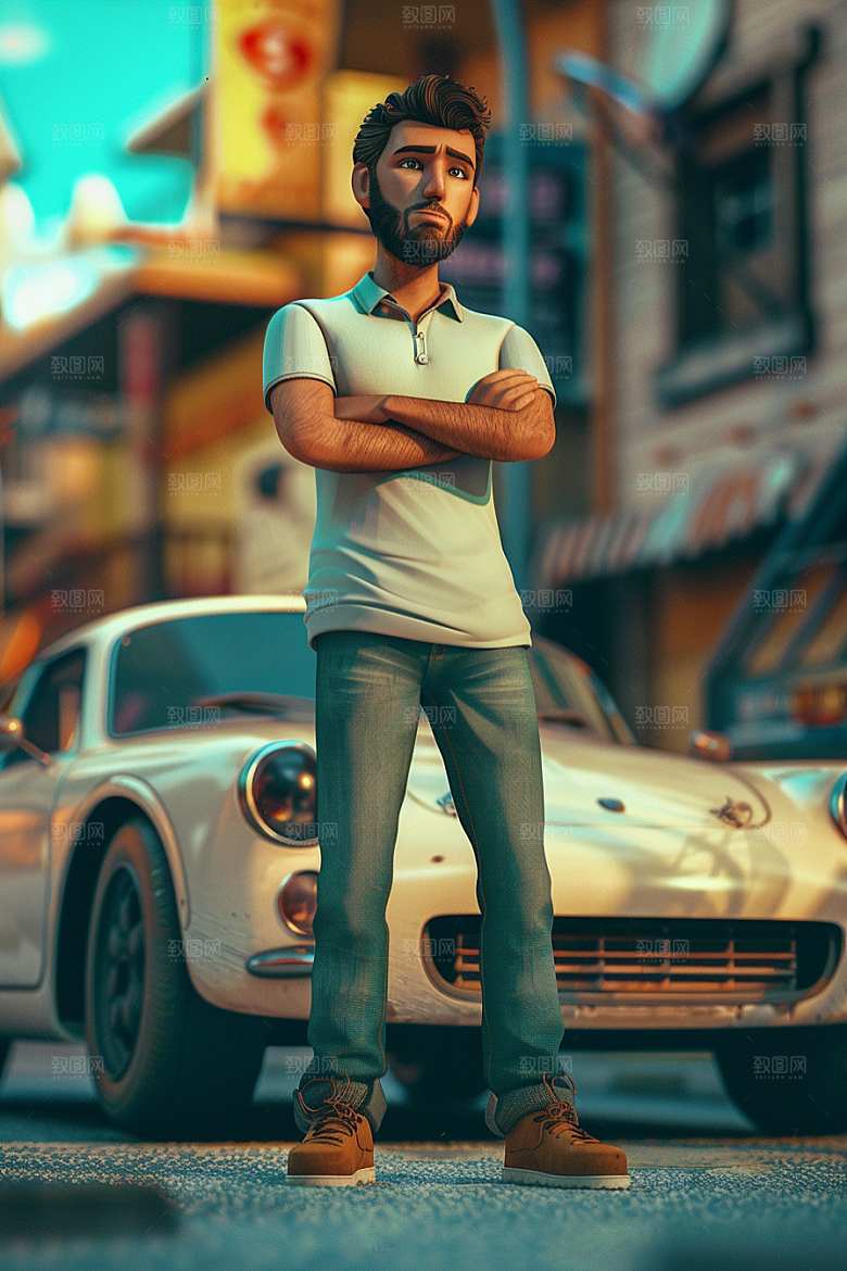 商务人士和汽车3D人物模型