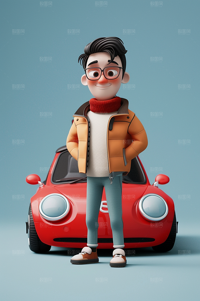 商务人士和汽车轿车3D模型