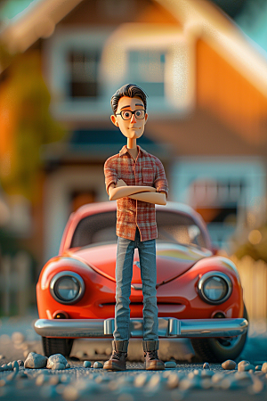 商务人士和汽车人物3D模型