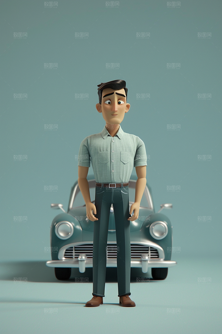 商务人士和汽车3D人物模型