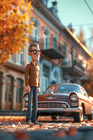 商务人士和汽车3D人物模型