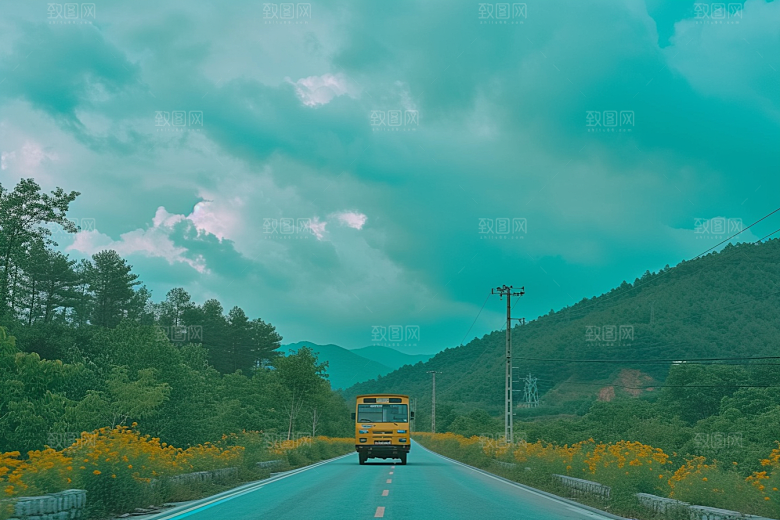 汽车行驶风景风光摄影图