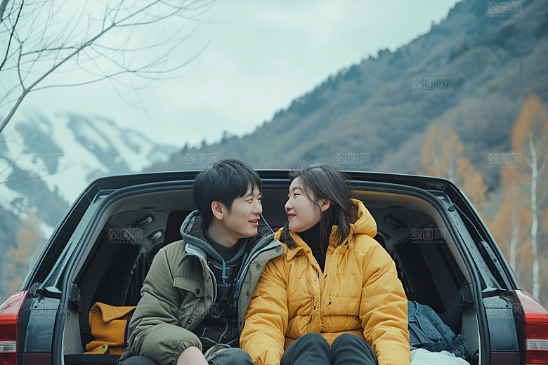 自驾游合影旅行摄影图