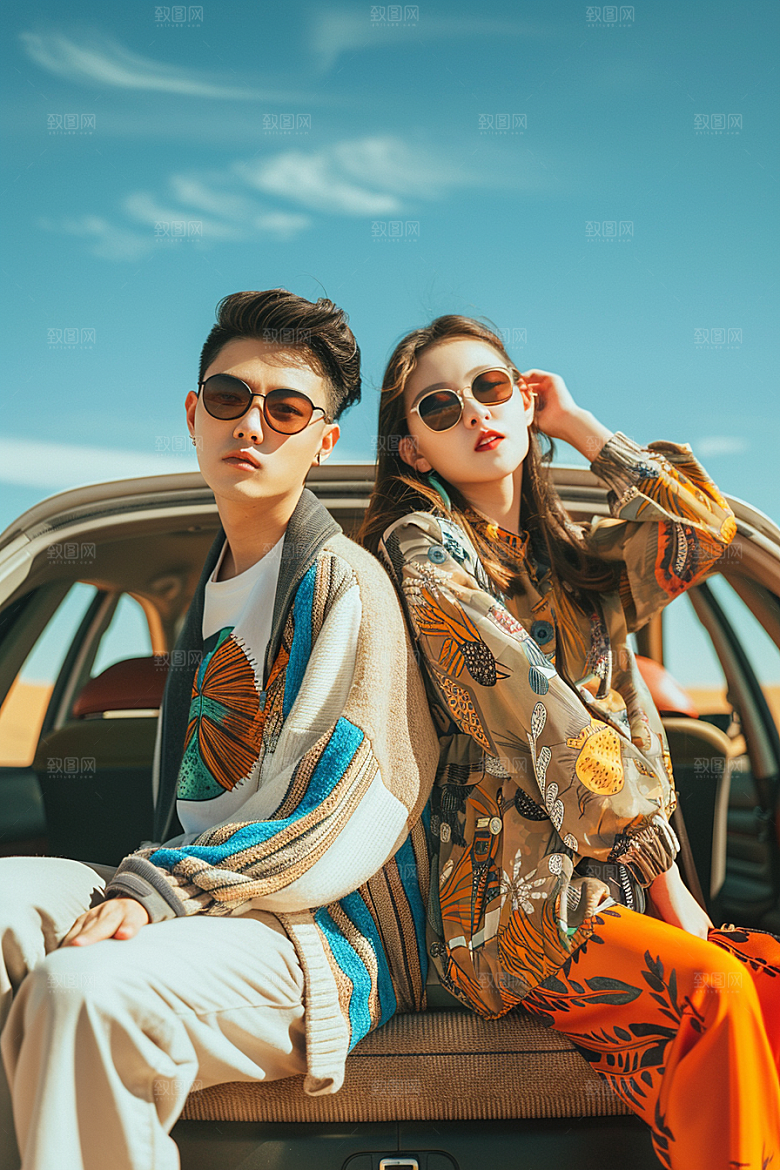 自驾游双人结伴在路上摄影图
